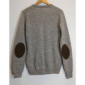 J.crew mens medium suede leather patch sweater wool brown gray classic timeless